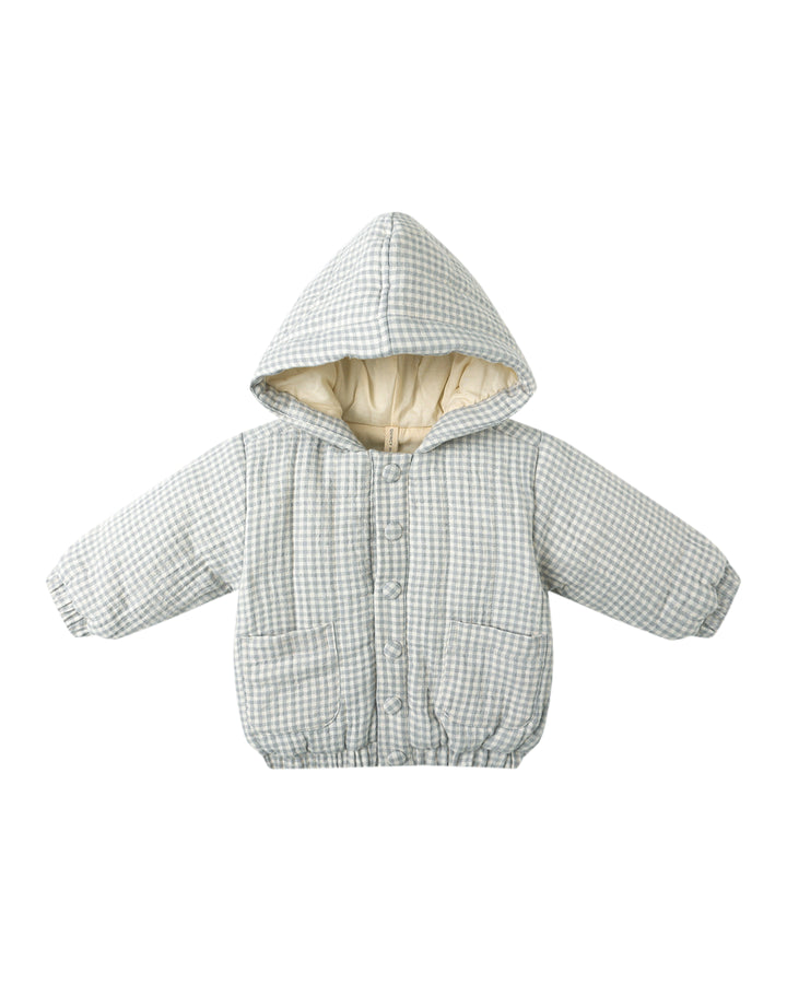 HOODED WOVEN JACKET || BLUE GINGHAM
