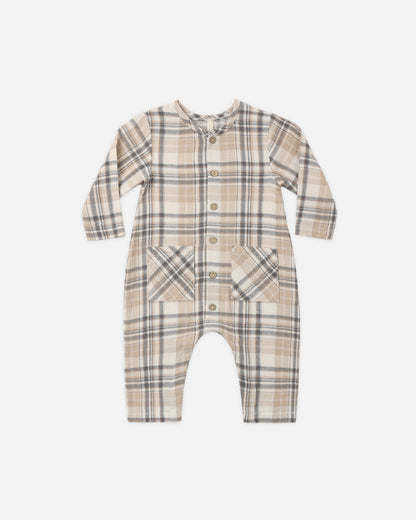 POCKETED WOVEN JUMPSUIT FALL PLAID