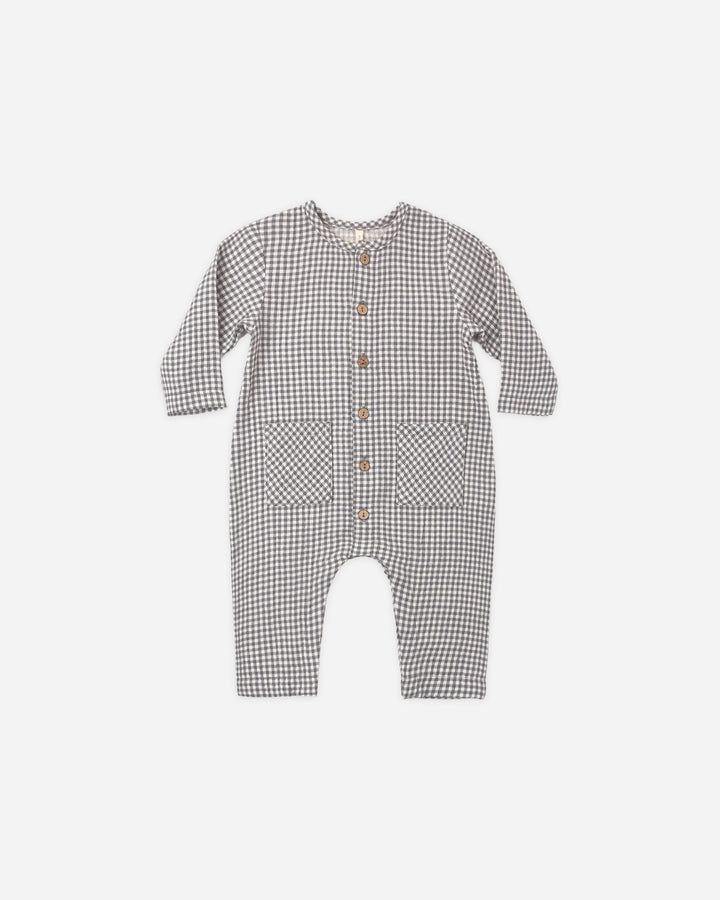 POCKETED WOVEN JUMPSUIT MIDNIGHT GINGHAM