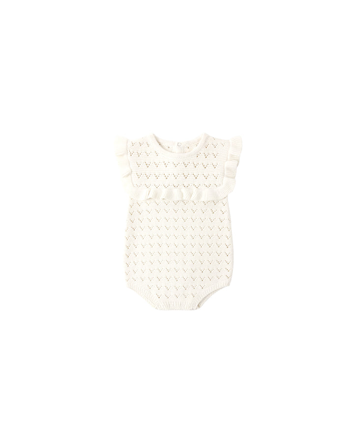 POINTELLE RUFFLE ROMPER NATURAL
