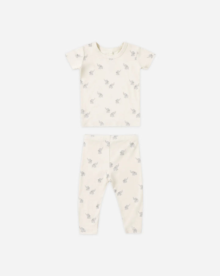 BAMBOO SHORT SLEEVE PAJAMA SET ELEPHANTS