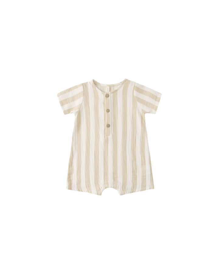 SHORT SLEEVE WOVEN ROMPER SUMMER STRIPE