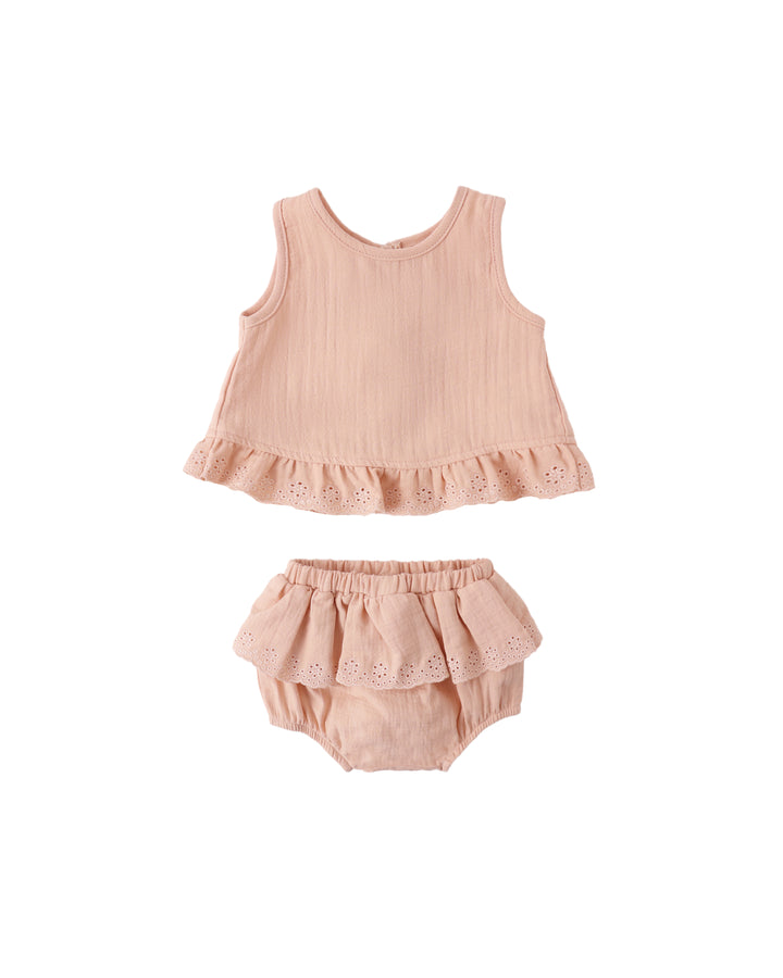 RUFFLED TULIP TOP + BLOOMER SET MELON