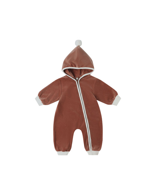 VELOUR ZIP JUMPSUIT || CRANBERRY