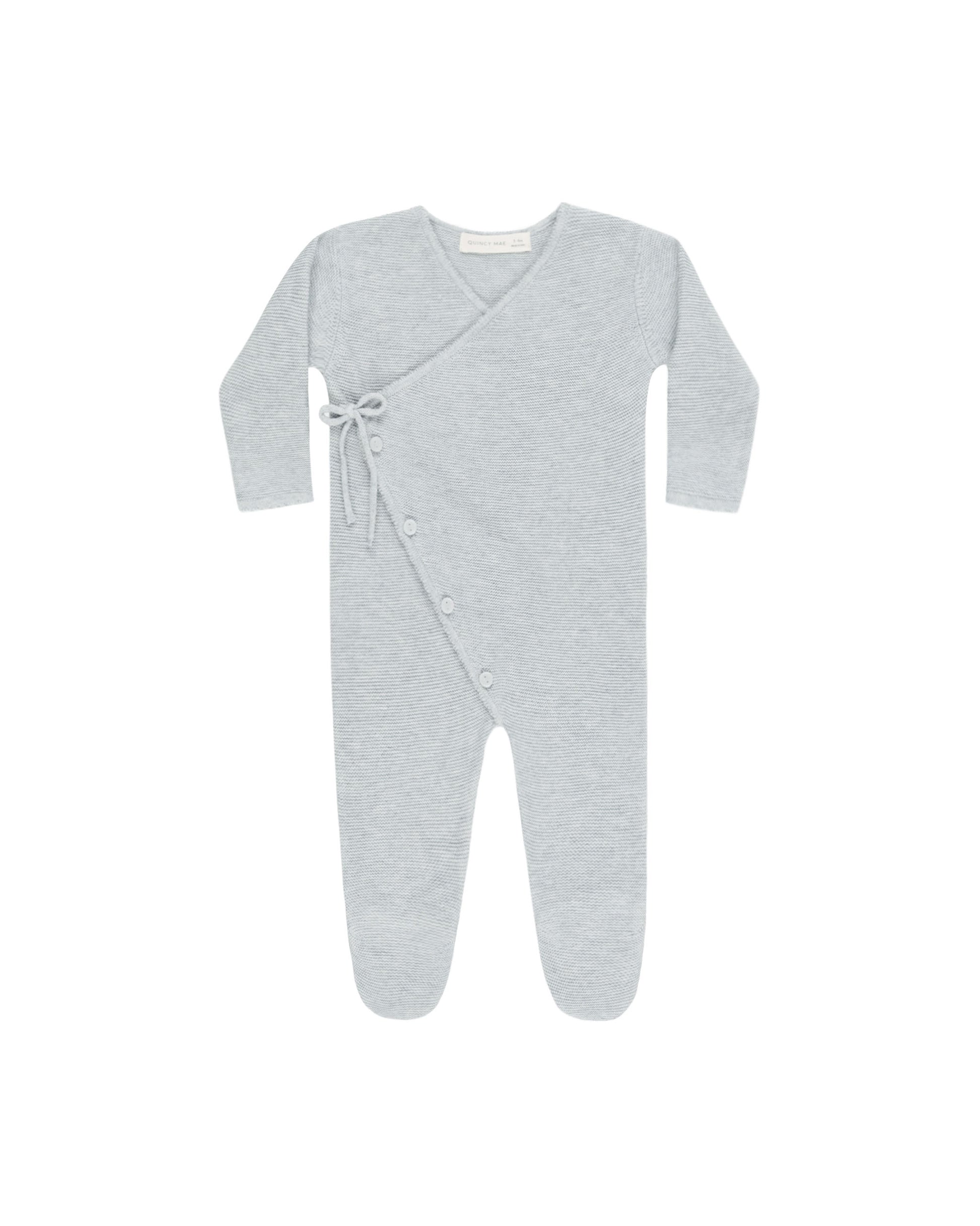 WRAP KNIT FOOTIE || HEATHERED DUSTY BLUE