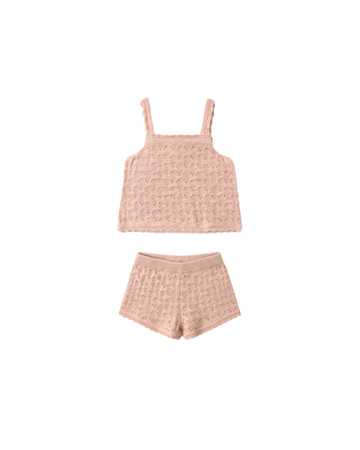 POINTELLE KNIT TANK + SHORT SET MELON