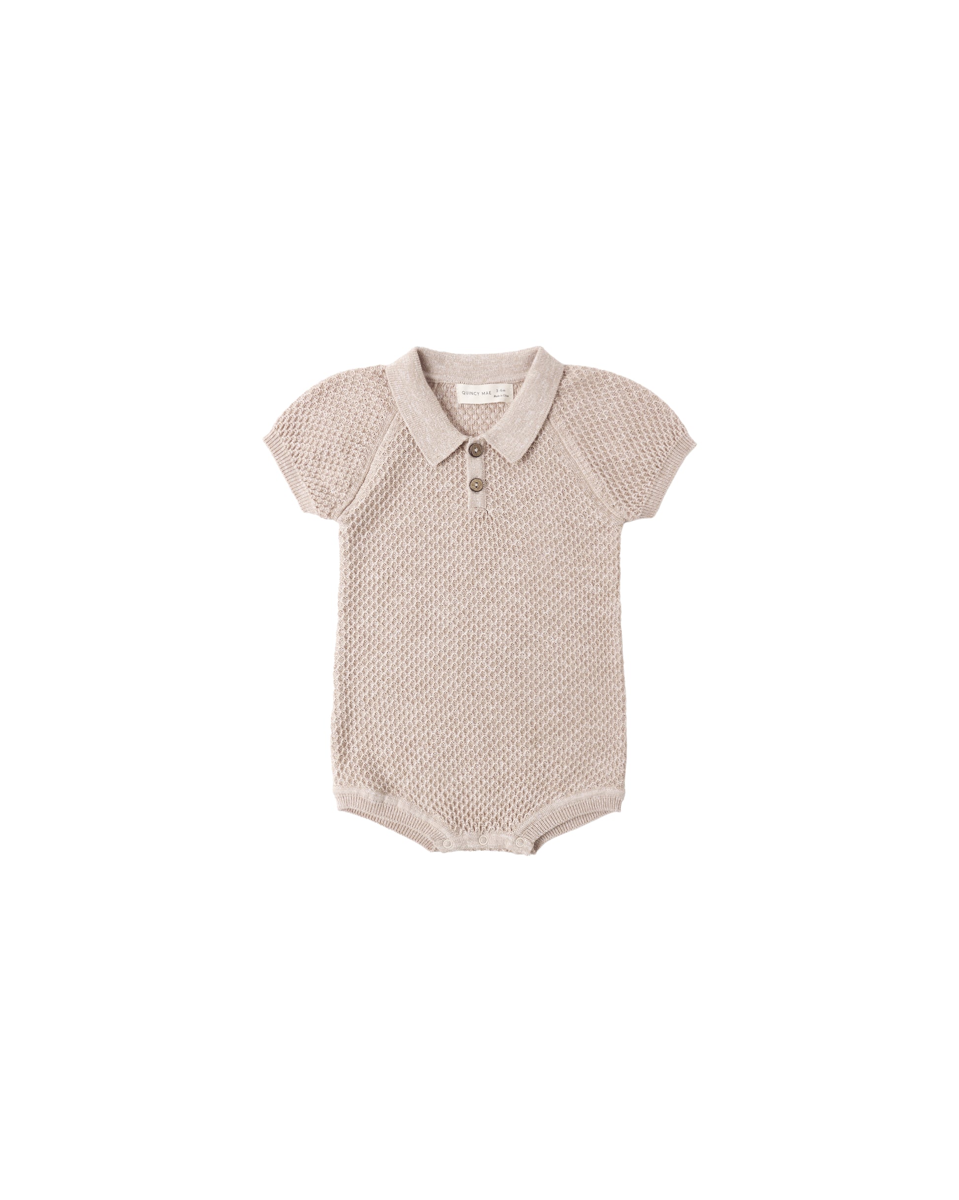 KNIT POLO ROMPER HEATHERED LATTE