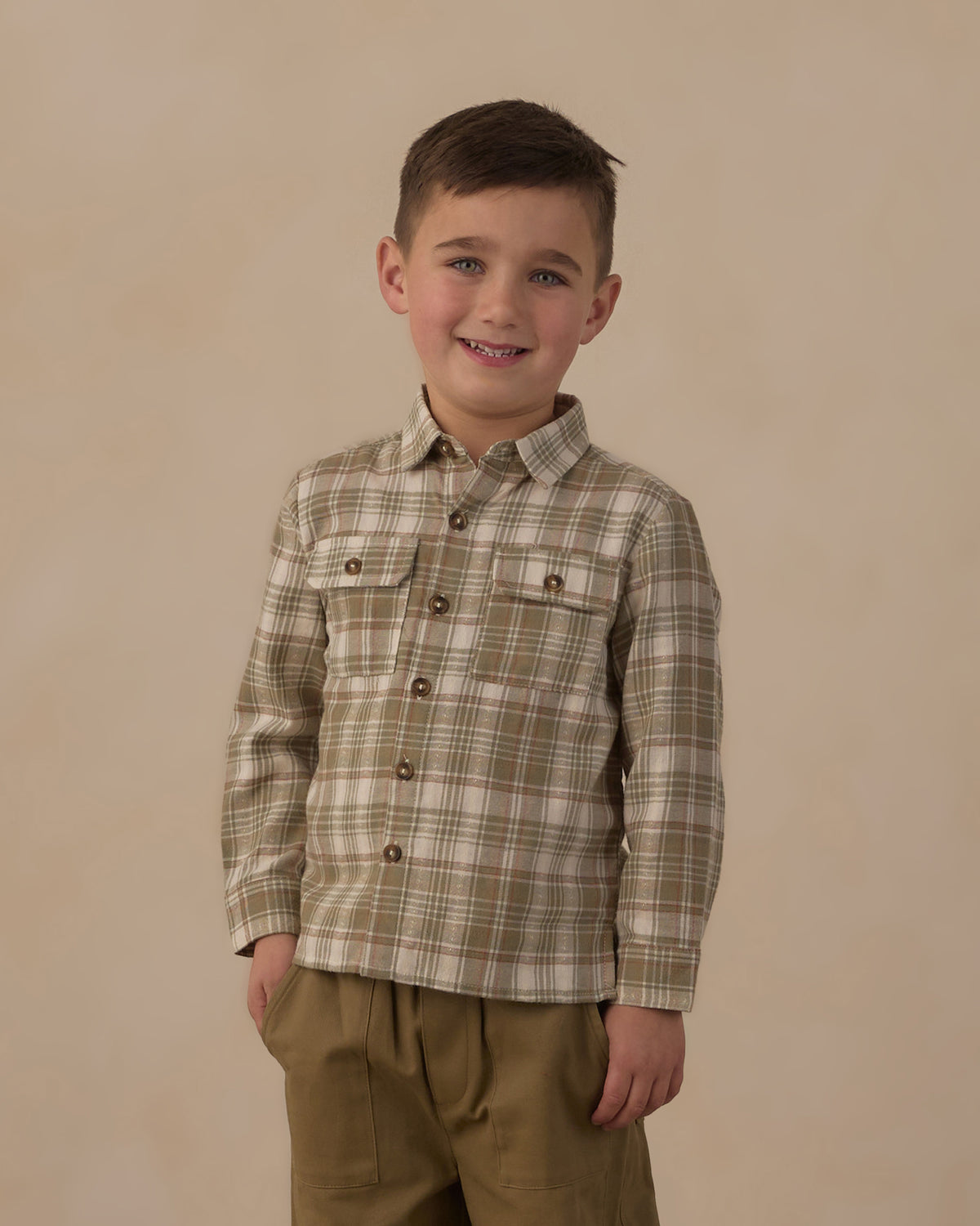 POCKETED CORDUROY SHIRT OLIVE DOBBY PLAID