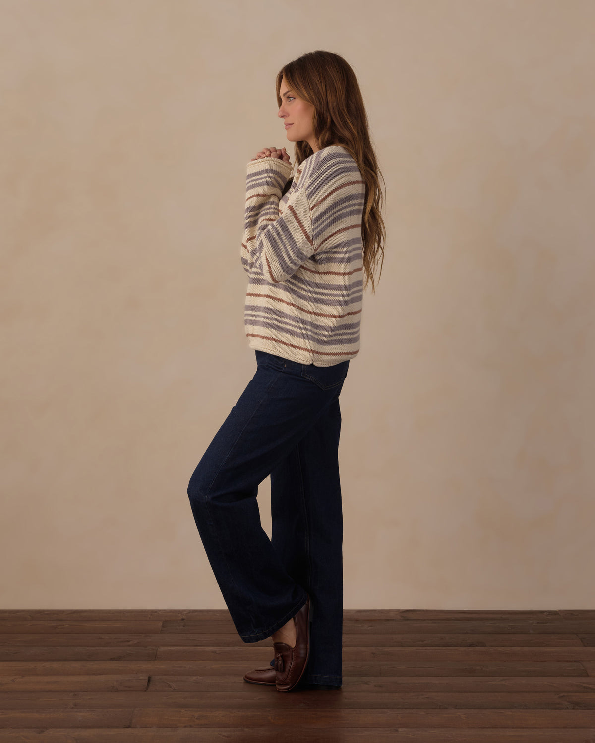 WOMEN'S JACQUES SWEATER DUSTY BLUE STRIPE