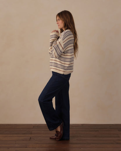 WOMEN'S JACQUES SWEATER DUSTY BLUE STRIPE