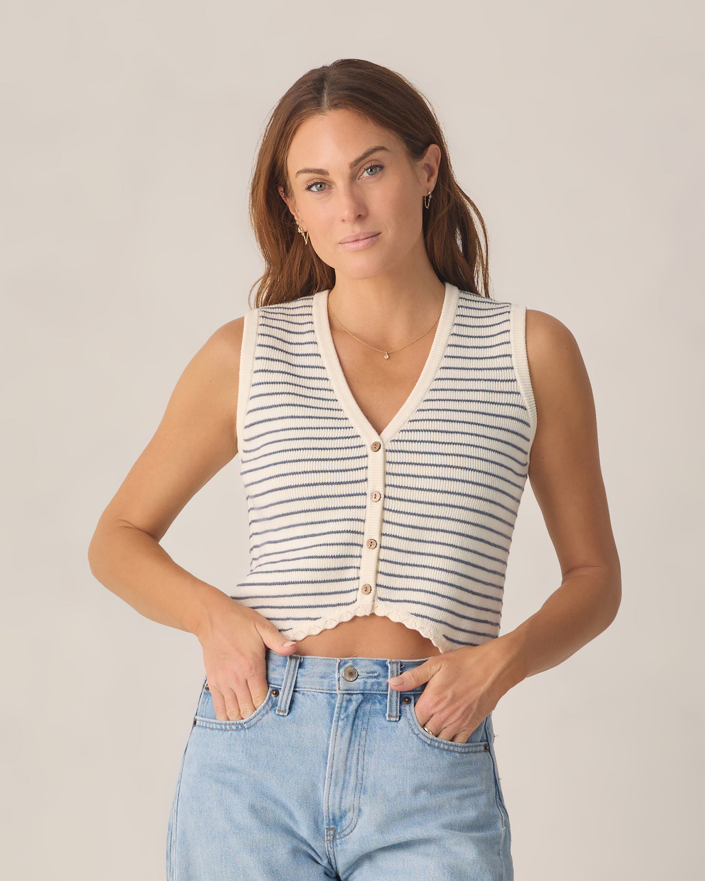 WOMEN'S KNIT VEST MARINE STRIPE