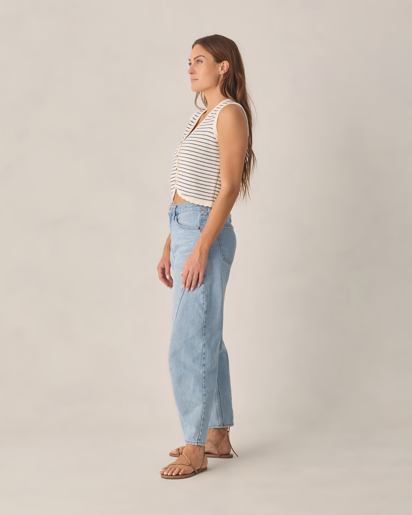 WOMEN'S KNIT VEST MARINE STRIPE