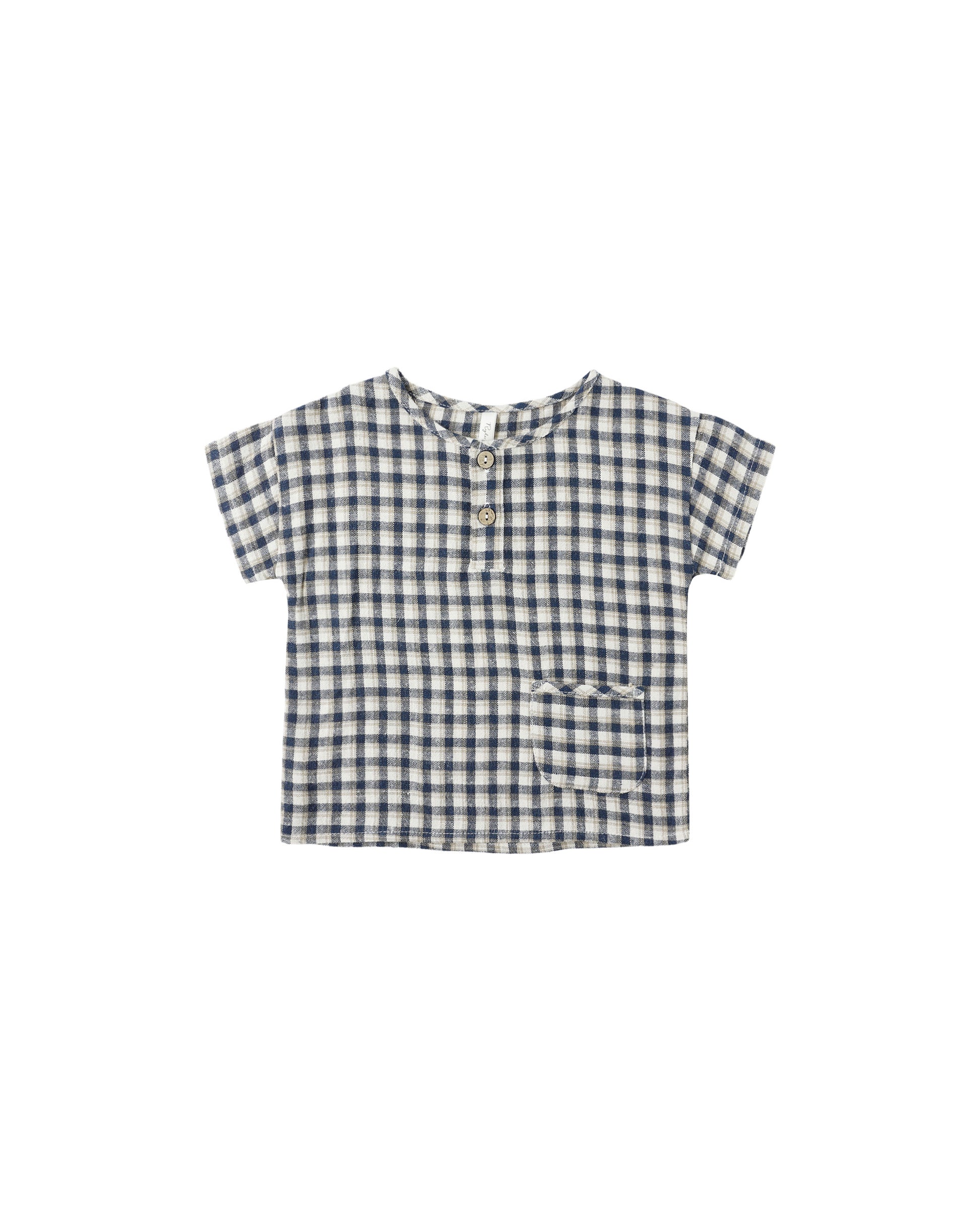 WOVEN HENLEY TEE || NAVY CHECK