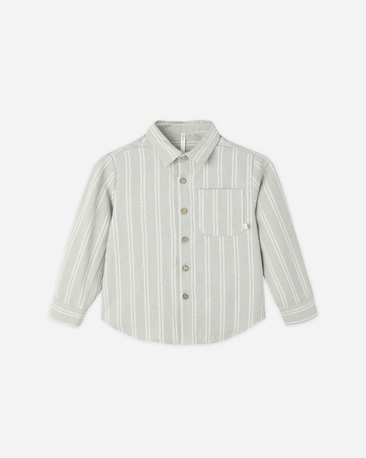 COLLARED LONG SLEEVE SHIRT SAGE PINSTRIPE