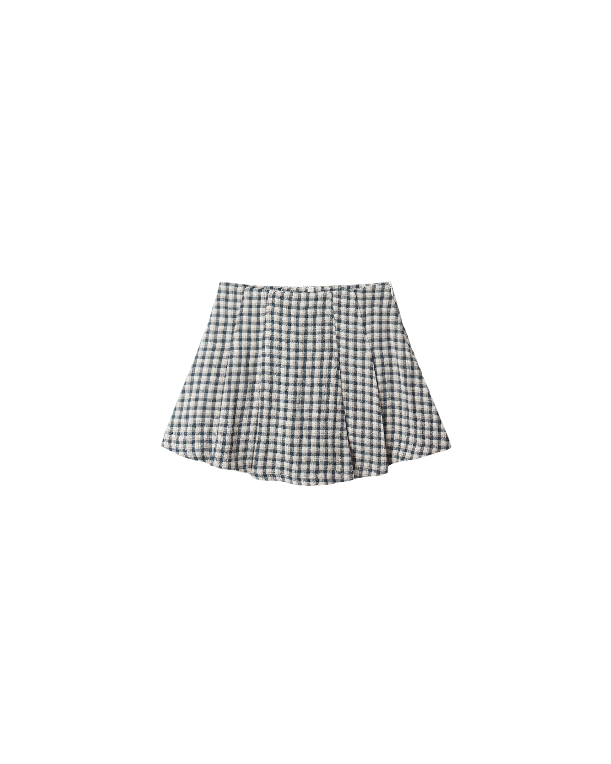 PLEATED MINI SKIRT || NAVY CHECK