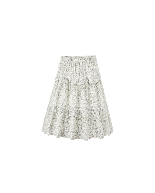 RUFFLED MIDI SKIRT || BLUE VINES