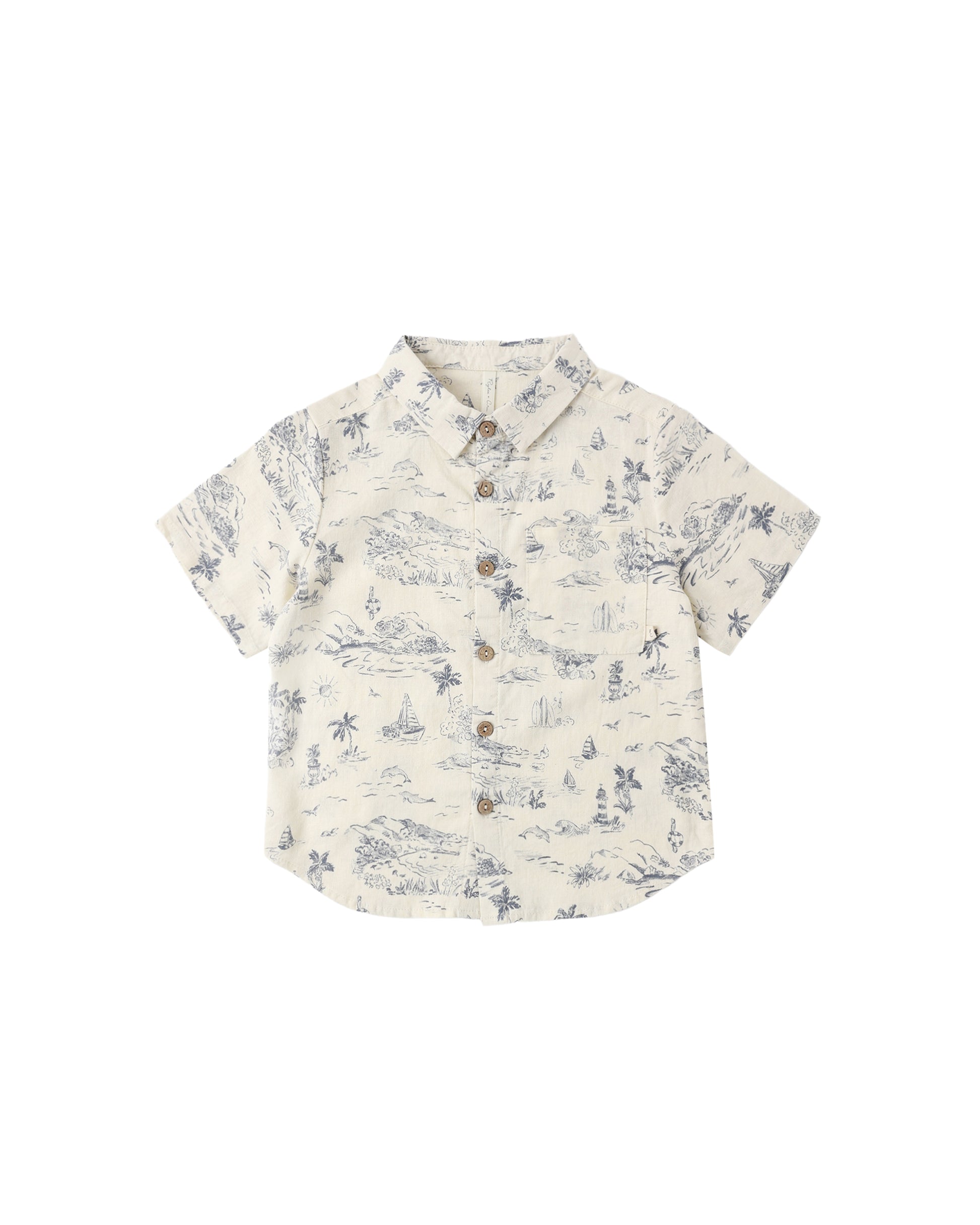 COLLARED SHORT SLEEVE SHIRT OCEAN TOILE