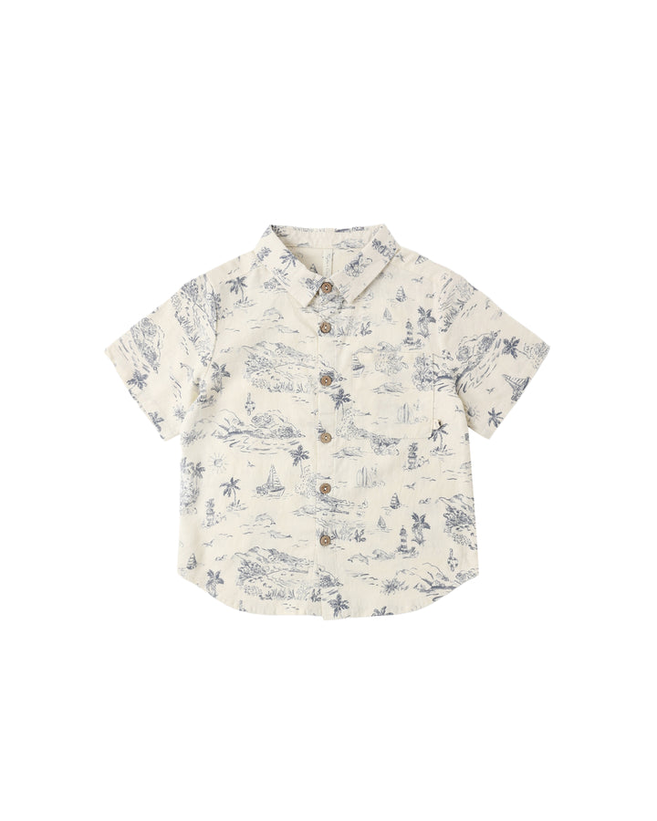 COLLARED SHORT SLEEVE SHIRT OCEAN TOILE