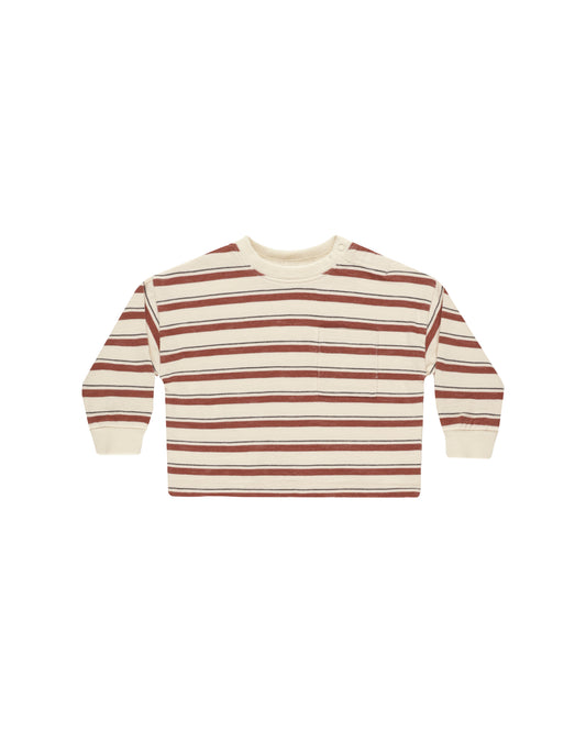 RELAXED LONG SLEEVE TEE || BRICK STRIPE