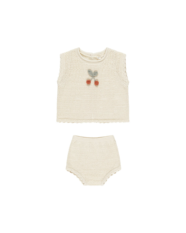 SCALLOP KNIT BABY SET || CHERRY