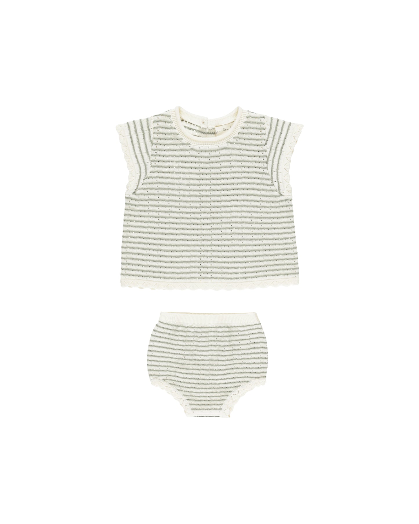 SCALLOP KNIT BABY SET || SAGE STRIPE