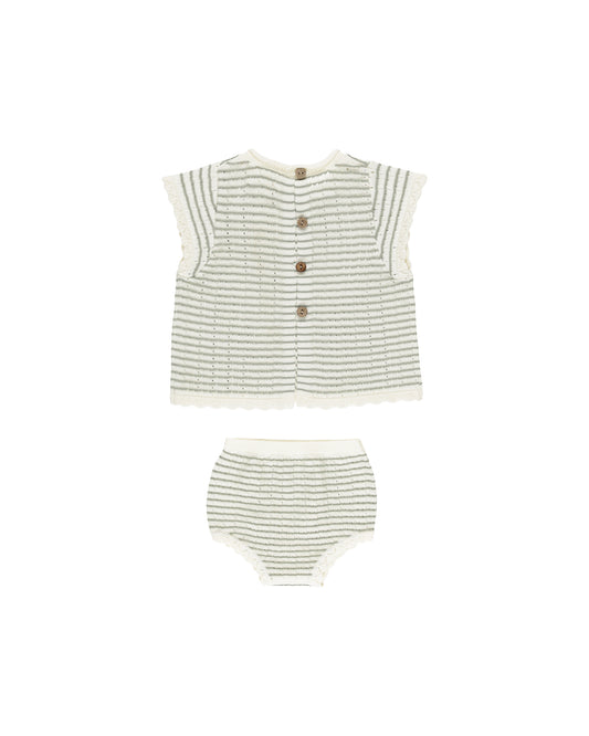 SCALLOP KNIT BABY SET || SAGE STRIPE