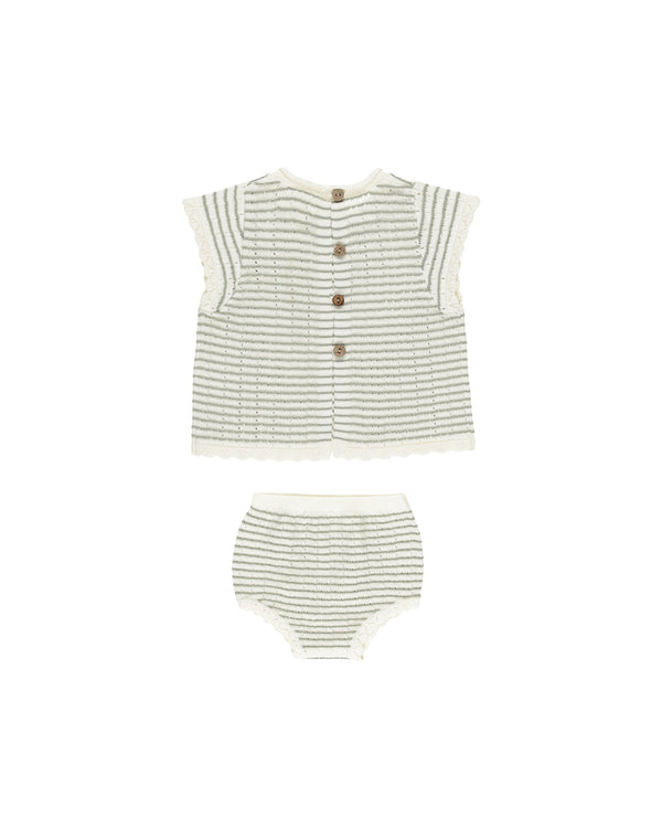 SCALLOP KNIT BABY SET || SAGE STRIPE