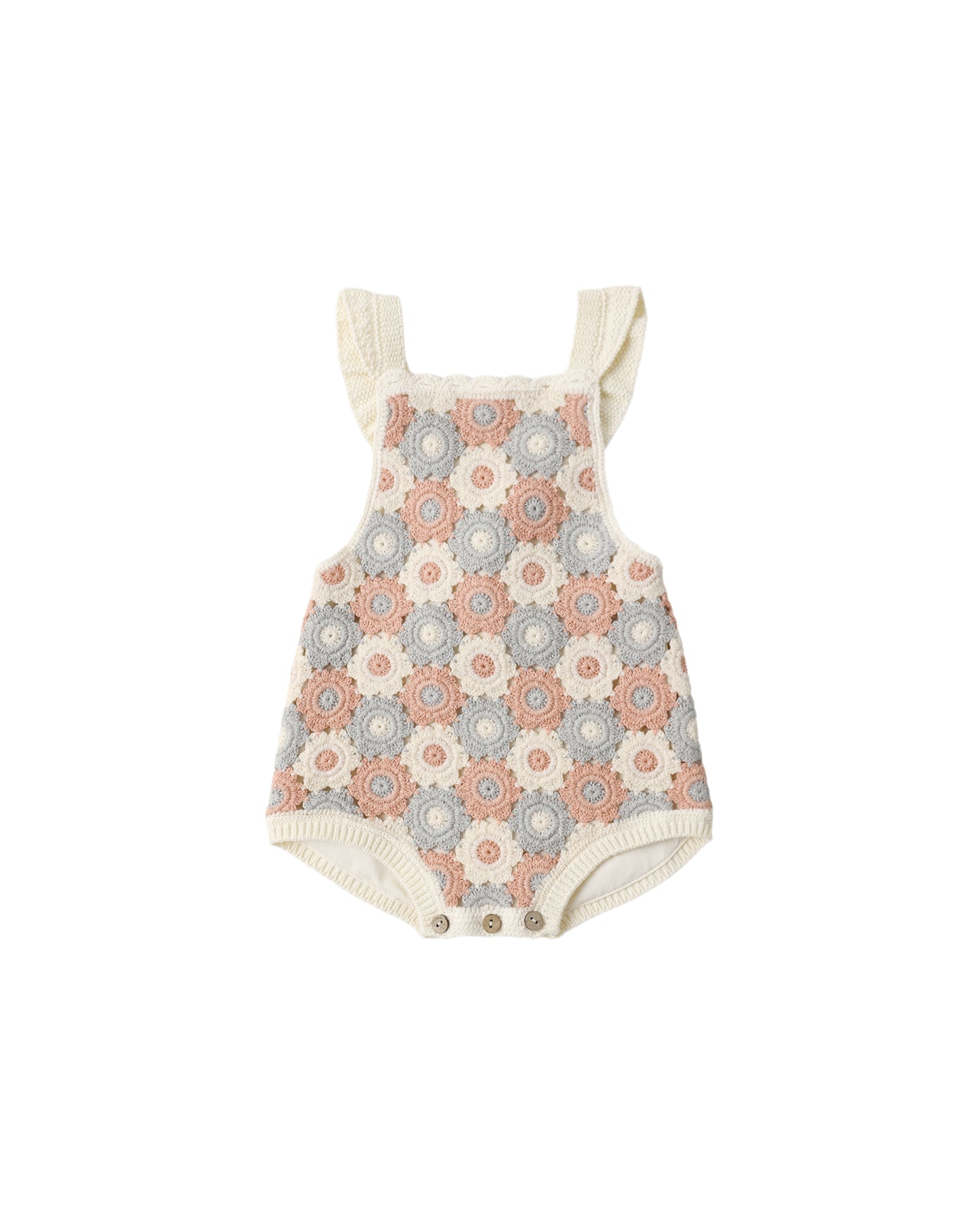 CROCHET ROMPER BLUE, LIGHT PINK, IVORY