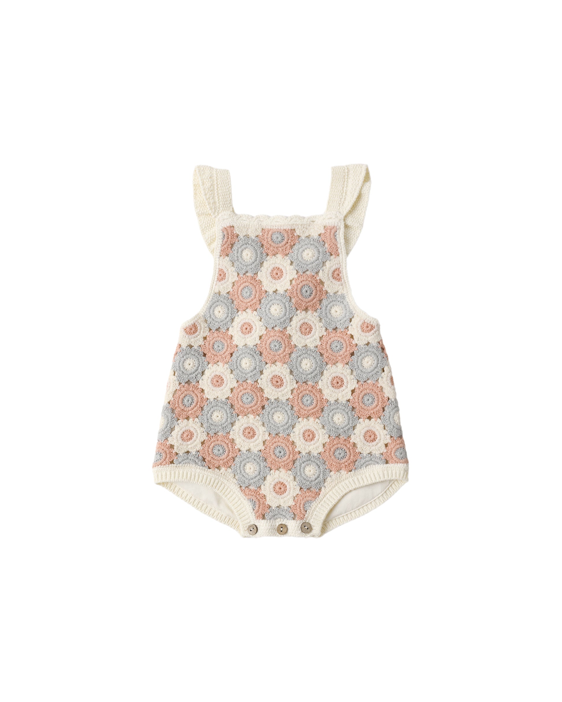 CROCHET ROMPER BLUE, LIGHT PINK, IVORY