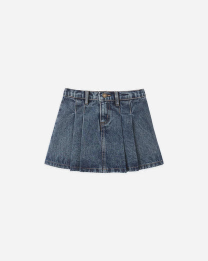 PLEATED DENIM SKIRT INDIGO