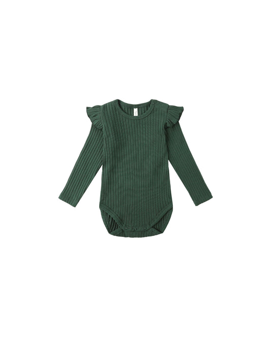 SHOULDER RUFFLE BODYSUIT || GREEN