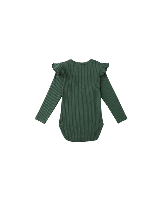 SHOULDER RUFFLE BODYSUIT || GREEN