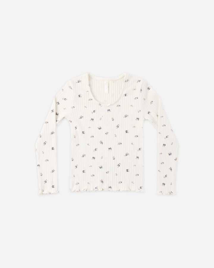 RIBBED LONG SLEEVE NATURAL DITSY