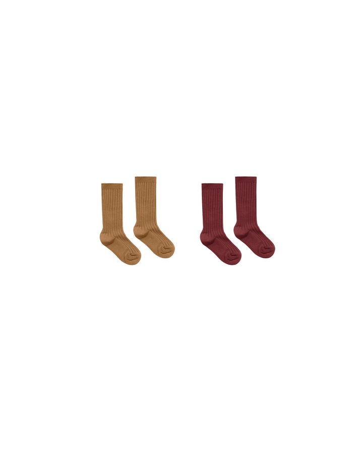 RIBBED SOCKS || GOLDEN, BURGUNDY