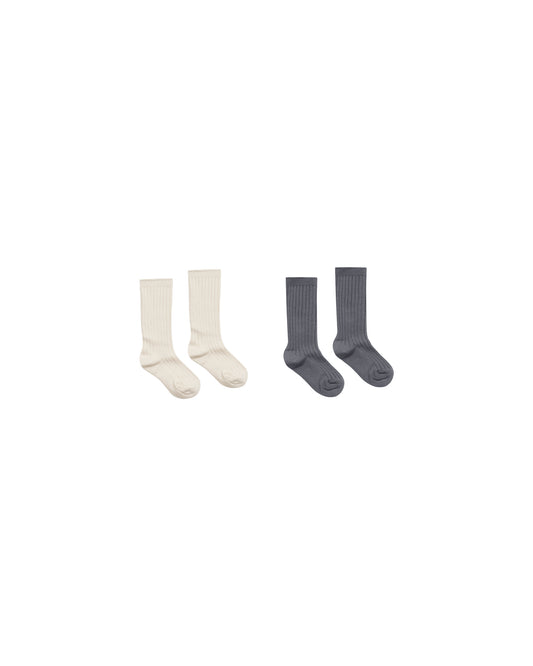 RIBBED SOCKS || NATURAL, INDIGO