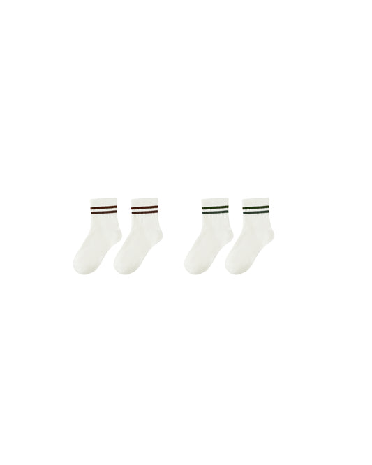 STRIPE SOCKS, SET OF 2 || BROWN + GREEN STRIPE