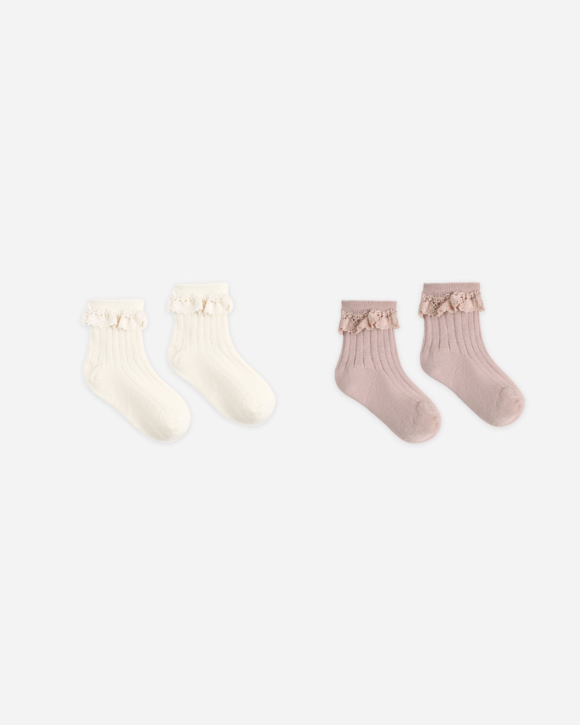 LACE TRIM SOCKS, 2-PACK ROSEWOOD, NATURAL