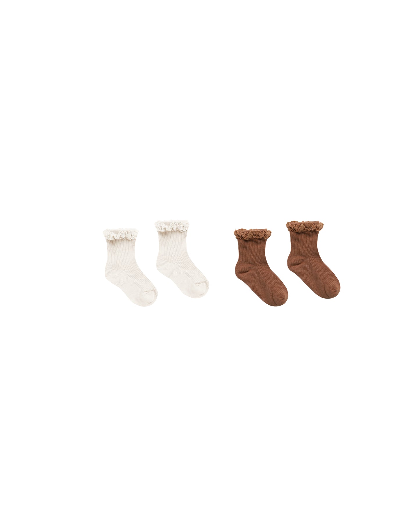 LACE TRIM SOCK SETS || SADDLE, IVORY