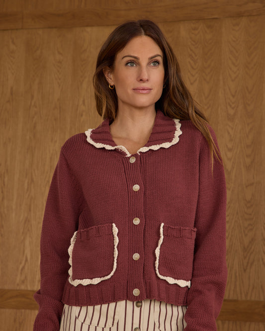 COLLARED CARDIGAN | BURGUNDY