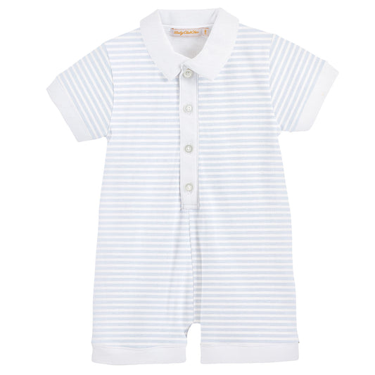 Collared Printed Romper | Light Blue Stripes