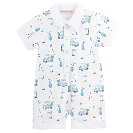 Collared Printed Romper | Light Blue Golf