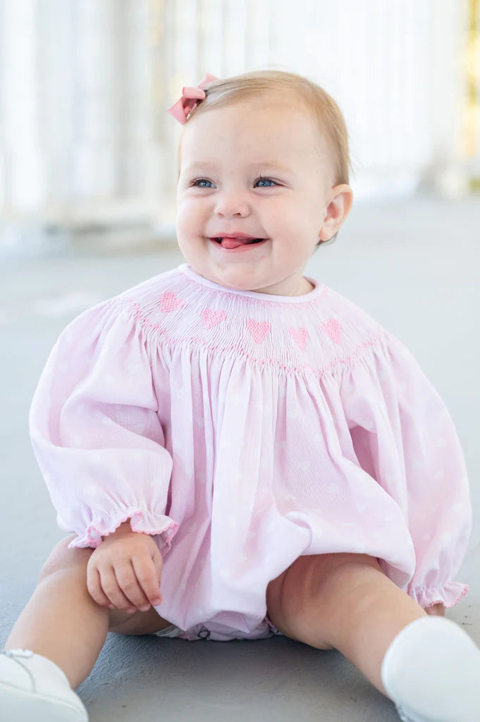Pink Hearts Smocked Birdie Bubble