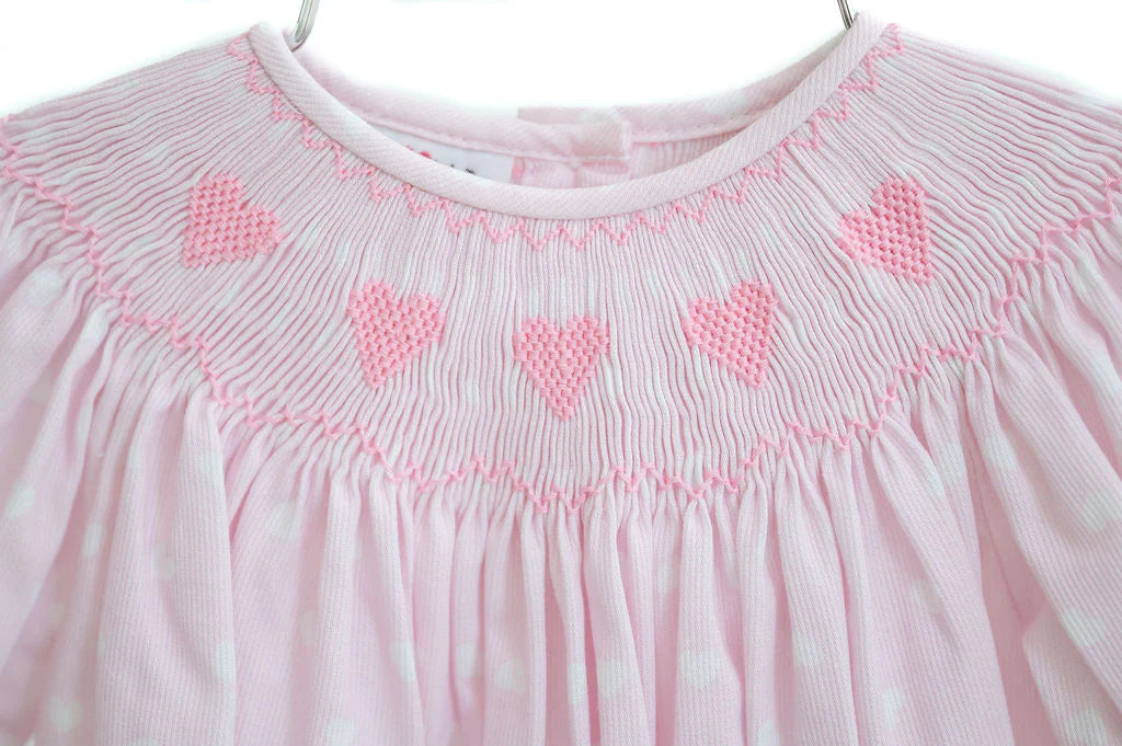 Pink Hearts Smocked Birdie Bubble