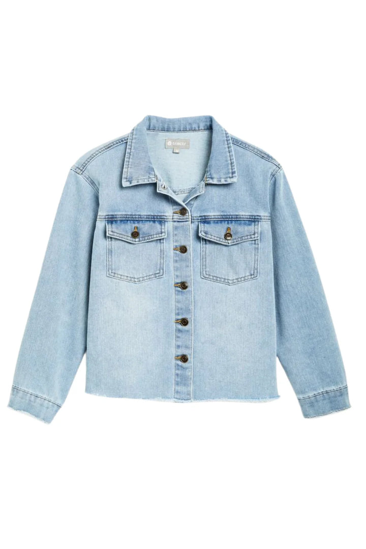 Light Wash Shacket w Fray Hem