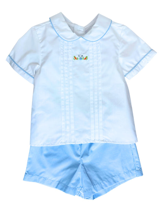 Light Blue Bunny Embroidered Collared Short Set
