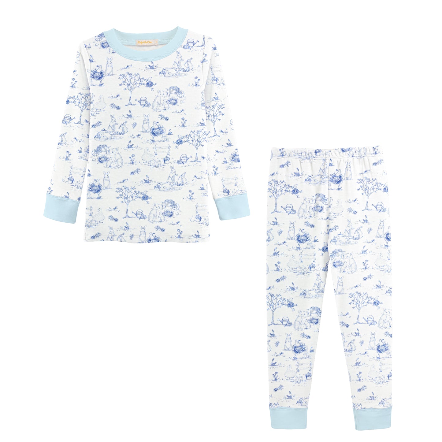 blue toile bunnies kid set