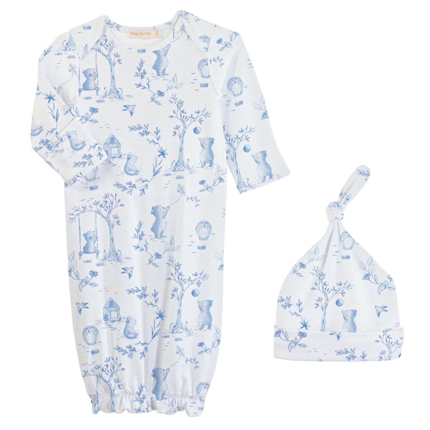 Printed Gown + Hat Set | Toile de Joy | Blue