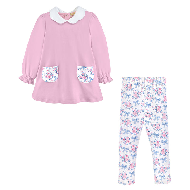 Scalloped Leggings Set | Blue Floral Bows