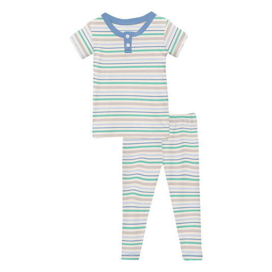 Short Sleeve Henley Pajama Set | Mythical Stripe