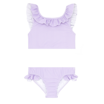 lavender stripe ruffle neck bikini